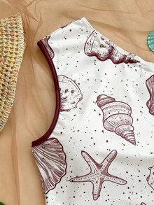 Soleia 女士度假海星印花不对称肩部上衣和短裤休闲两件套 - 彩色 - 查看 5