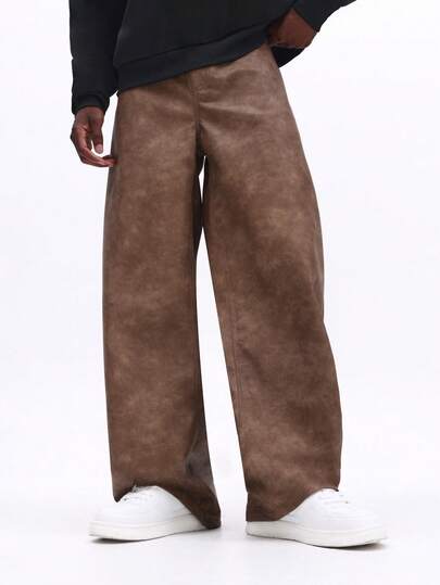 SUMWON Wide Leg Suede Pants High Waisted Relaxed Fit Casual Trousers Fall Winter Fashion Statement Bottoms Comfortable Loose Baggy Pants