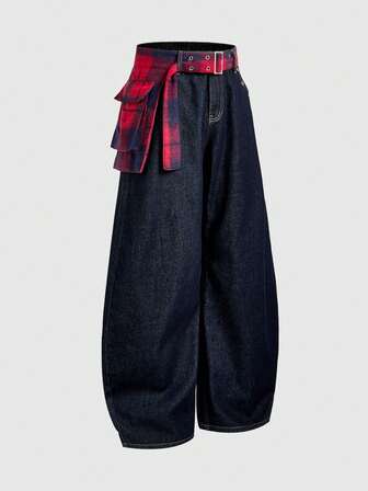 Street Life Jeans larghi alla moda da uomo con tasche inclinate e effetto vissuto