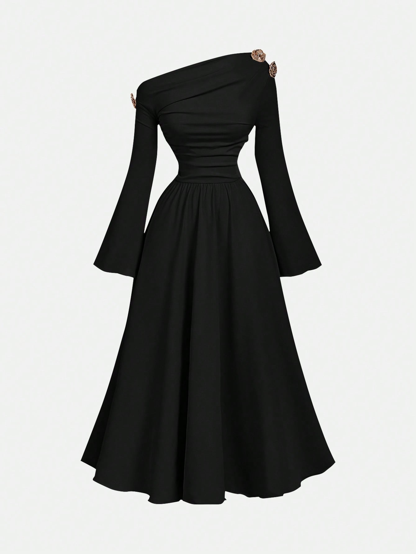 SHEIN MOD فستان نسائي أنيق أسيمتري الكتف متوسط الط...