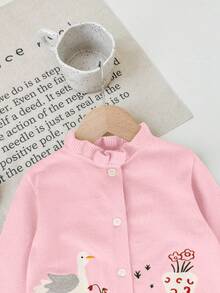 SHEIN LMoss Kids LMoss Cute Cartoon Print Long Sleeve Cardigan Sweater For Baby Girls, Autumn Winter - Pink - View 5