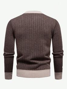 Manfinity Mode Men's Casual Thermal Lined Crew Neck Long Sleeve Sweater, Autumn/Winter - Coffee Brown - View 2