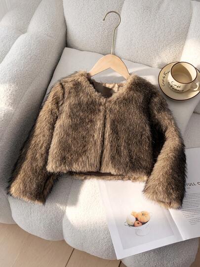 Elladie kids 4Y-7Y Girls' High-Quality New Warm Fashion Versatile Long Sleeve Jacket, Made Of Soft, Comfortable, Skin-Friendly Fabric, Solid Deep Gray Color, Suitable For Outings, School, Daily Wear, Outerwear, Gatherings, Spring/Autumn/Winter, Short Vest Style