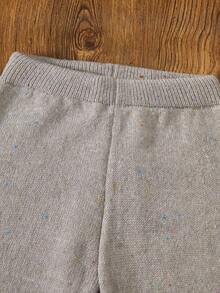 Sparklyn 少女斑点针织毛衣和直筒裤两件套，宽松高领，适合秋冬季、休闲外出和节日聚会。 - 卡其色 - 查看 6