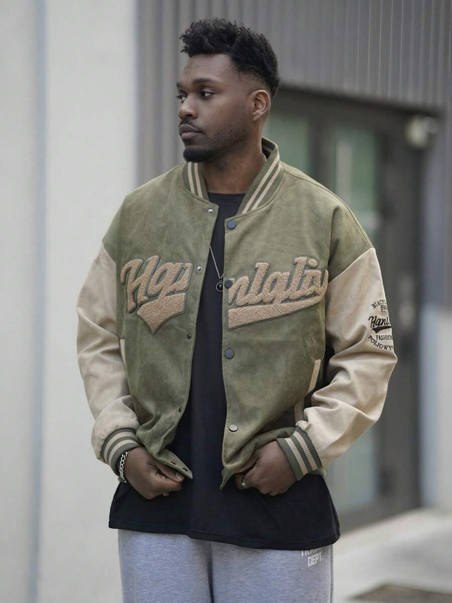 Heavens Edit 男士飞行员夹克春秋休闲情侣潮流夹克 - 綠色 - 查看 1