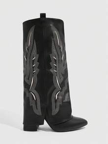 CUCCOO SZL 女士休闲过膝长靴，秋冬季 - 黑色 - 查看 5