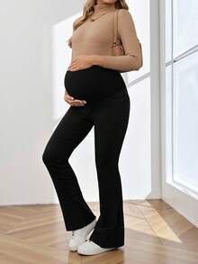 SHEIN Women's High Waist Flare Casual Versatile Jeans Winter Christmas New Year Thanksgiving Commuting Vacation Graduation Chic Y2k Cute Streetwear Coquette Party Wedding Elegant Business Casual Woman Stylish Black Maternity Bell Bottoms Supportive High Waist Flare Pants For Expecting Mothers High Waist Belly Support Maternity Pants Multi-Occasion Maternity Pants Simple Stretch Design All-Day Comfort Maternity Pants - Black - View 6