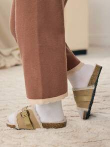 Autumn/Winter Fashion Versatile Casual Cute Funny Fleece Warm Anti-Slip Pastoral Retro Infant Flat Sandals For Toddler Girls - Apricot - View 3
