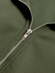 Airaco 休闲纯色半拉链抽绳下摆卫衣 - 橄欖綠 - 查看 4