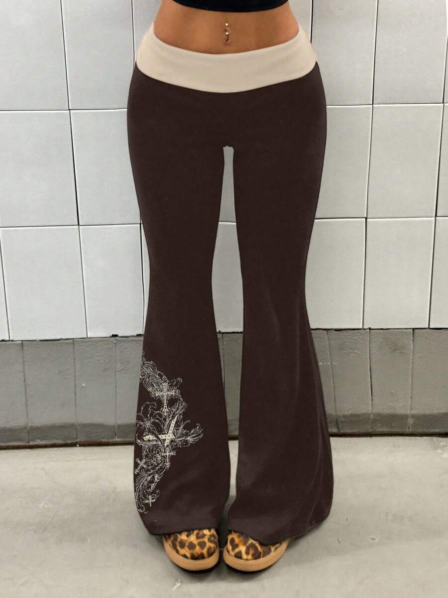 StreetHx Women's Black & Red Contrast Color Print Pants - Coffee Brown - View 1