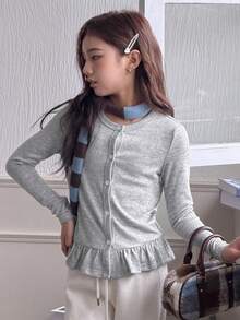 DAZY Tween Girls Crew Neck Long Sleeve Knit T-Shirt, Fall