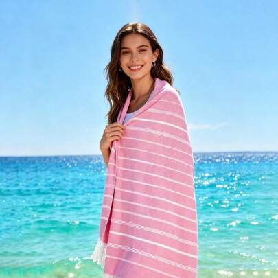 1pc Turkish Beach Towel With Celtic Thread 90*180cm, Sandproof, Water Absorbent, Quick Dry For Water Sports. Beach Essentials