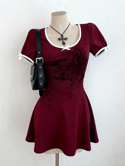 Lalippa 哥特风蝴蝶图案数码印花极简长裙，送给朋友的礼物