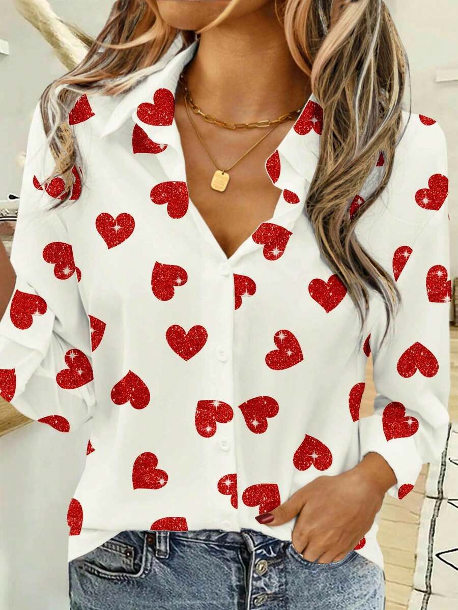 EMERY ROSE Áo kiểu nữ hình trái tim cho ngày Valentine, áo kiểu dễ thương cho nữ, áo kiểu Nữ hoàng trái tim, áo kiểu dâu tây, áo kiểu và áo sơ mi nữ, áo hình trái tim. - Nhiều màu - Xem 1