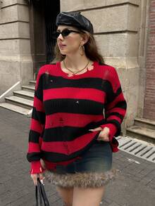 SHEIN EZwear Große Größen Halloween Schwarz & Rot Strass Vintage Pullover in Große Größen - Verschiedenfarbig - Übersicht 5