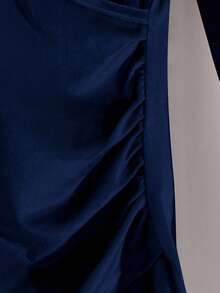 Qadelle Camiseta de terciopelo elegante color albaricoque para mujer, otoño/invierno - azul real - Ver 4