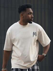 Heavens Edit 男士标语图案落肩T恤，秋季 - 杏色 - 查看 6