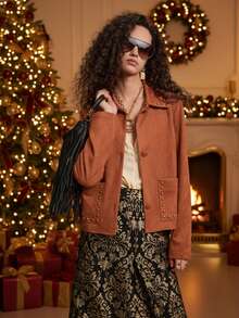 Florisole 女士优雅休闲珍珠缀饰单排扣长袖夹克