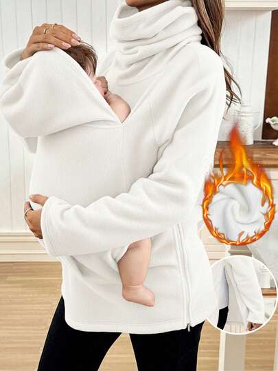 SHEIN Fall Clothes,Autumn Clothes,Materity Autumn Clothes Maternity  Double Thick Hooded 3-In-1 Coats, Multifunctionn Maternity Pregnant Baby Wearing Baby Holder Fleece Breast Feeding Clothes Maternity Winter Clothes Postpartum Clothes Hoodies For Women Pregnancy Clothing