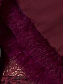 Slumberist Women's Flare Sleeve Ruffle Hem Sexy Mesh Extra Long Robe + Women's Sexy Lace Bodysuit Pajama Set, 2pcs - Maroon - View 7