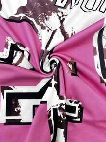 Camiseta casual versátil de mujer con cuello redondo y estampado de lema numérico - Multicolor - Ver 4