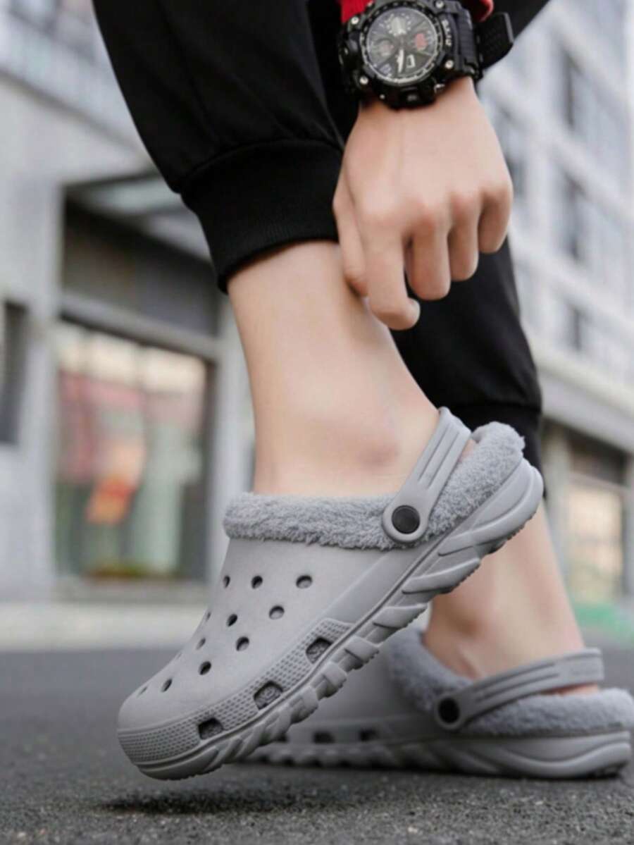 Zueco de hombre cálido diseño acolchado punta redonda talón abierto estilo casual para hogar y oficina - Gris - Ver 1