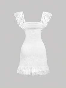 SHEIN MOD White Romantic Ballet Style Lace Ruffle Hem Dress Wedding Guest Summer Summer Outfits Graduation White Dress - White - View 2