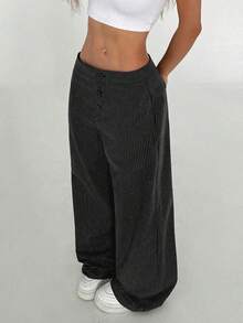 Flirla Petite 女式超低腰休闲有机棉直筒裤 - 黑色 - 查看 5