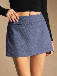 Poéselle Quần short cạp thấp họa tiết kẻ caro thường ngày dành cho nữ, phù hợp mặc hàng ngày, đi làm và đi chơi vào mùa hè - Màu xanh hải quân - Xem 7