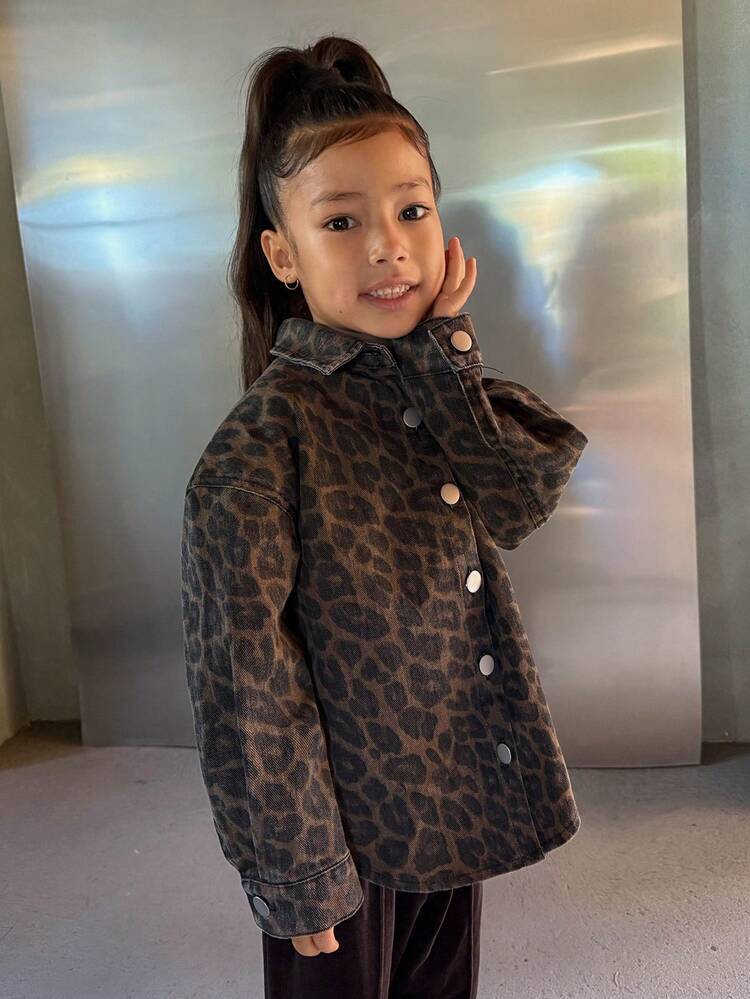 Young Girl Oversized Single-Breasted Casual Leopard Print Jacket