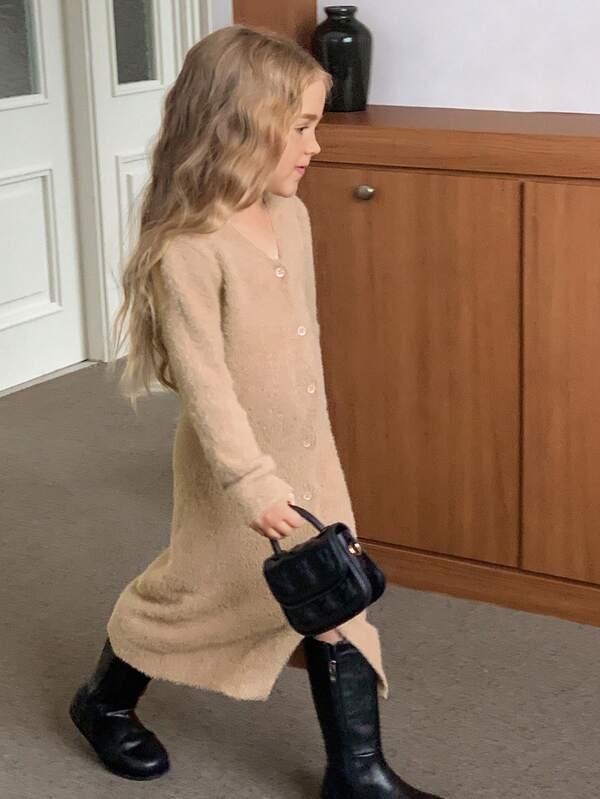 Dazy Kids Girls V-Neck Cardigan Sweater Dress, Young Girl Fall Clothes