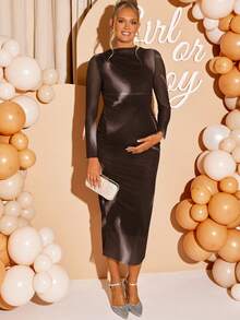 Loomaby 优雅孕妇派对紧身连衣裙 - 咖啡棕 - 查看 6