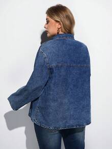 Maija Áo denim cỡ lớn gợi cảm tay dài rộng màu xanh áo sơ mi nữ mùa thu váy nữ áo sơ mi nữ áo cánh - Rửa tối - Xem 2