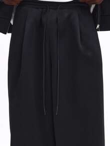 SUMWON 阔腿修身褶裥长裤 宽松版型 抽绳休闲裤 商务办公 职业装 舒适休闲 正式男装 - 黑色 - 查看 7