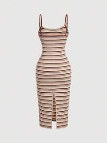 SHEIN MOD Striped Print Long Summer Cami Dress - Multicolor - View 2