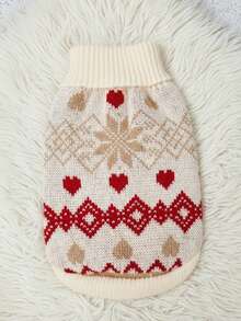 PETSIN 1 件宠物圣诞毛衣猫狗通用杏色几何费尔岛图案提花时尚经典弹力舒适保暖狗毛衣