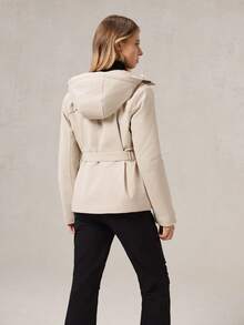 OutZeal Ski Jacket Women Shell Jacket Thermal Clothes Winter Skiing Camping Quilted Lined Water-Resistant Adjustable Belt With Zip Pockets - Apricot - View 8