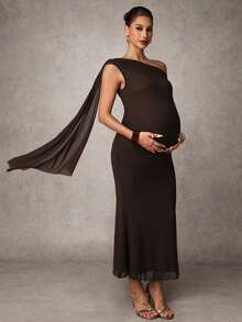 MaterniChic 优雅纯色单肩孕妇派对连衣裙