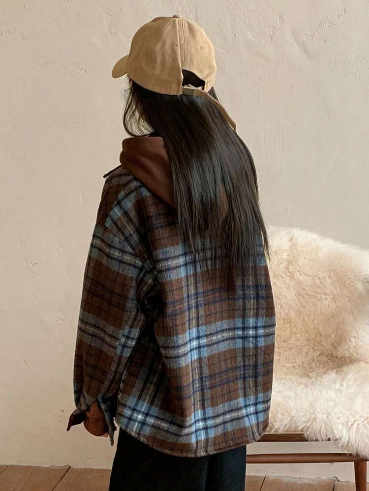 Tween Girls Plaid Long Sleeve Woven Jacket, Fall