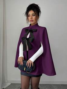 Rafferiza 时尚优雅宽松白色羊毛混纺斗篷外套（女士款） - 紫色 - 查看 3