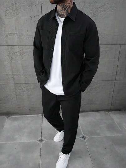 SLATEMANN 男士秋冬小格纹经典双口袋长袖衬衫搭配弹力抽绳长裤两件套，适合休闲、办公、居家、聚会、约会、商务、驾车或骑行等各种场合，正式或非正式皆宜，自用或送礼皆宜。