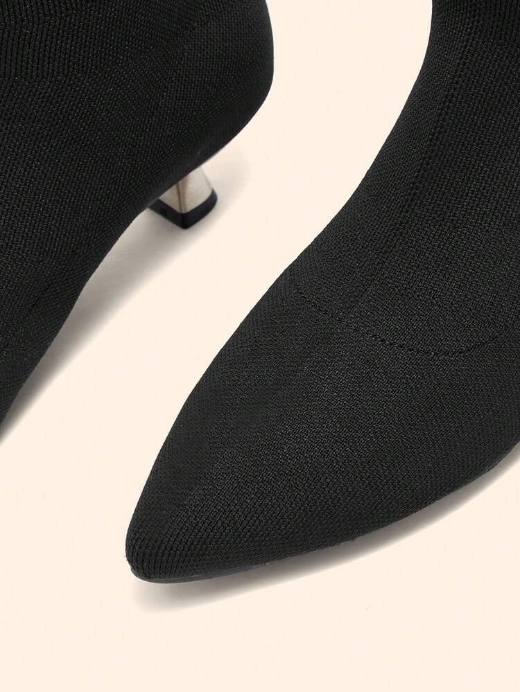 CUCCOO BASICS Women's Black Pointed Toe Fashionable Versatile Stiletto Mid-Calf Boots For Christmas Valentine's Day