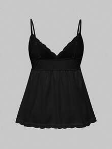 ROMWE Ribbed Lace Camisole & Shorts Casual Pajama Set