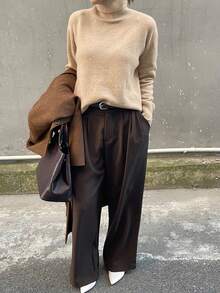 DAZY Áo len cổ lọ công sở thường ngày dành cho nữ - Màu be - Xem 4