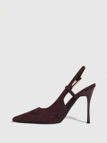 CUCCOO SZL 女士尖头搭扣设计时尚高跟鞋，适合日常穿着 - 咖啡棕 - 查看 9