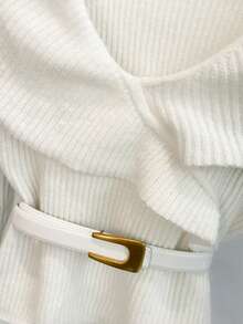 Franclia 女士秋冬简约白色时尚针织长袖套头毛衣，适合秋季、新年、感恩节、派对、婚礼等场合，优雅百搭。 - 白色 - 查看 3