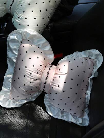 Zazumi 1pc Cute Bow Car Headrest Neck Guard, Car-Specific Backrest, Waist Support For Seat Back, Suitable For Car Seat Neck Guard