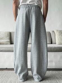 HUEFORM Quần nỉ ống rộng cạp rút dây cho nam, quần nỉ ống rộng dáng rộng đi nghỉ, quần nỉ ống rút dây cho chồng, quà tặng bạn trai - Xám - Xem 3