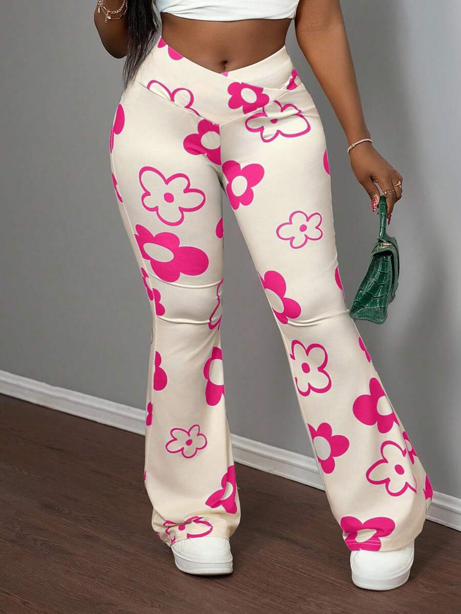 Slaydiva 新款休闲街头运动风弹力腰带阔腿裤，饰以全幅树枝印花，两侧配有立体工作口袋，专为女性设计。