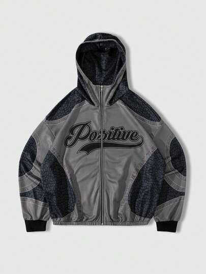 Herren Lässige Mode Street Hoodie mit Buchstaben- und Punktdruck, Reißverschluss Vorderseite, Frühling/Herbst